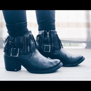 Free people sexy ankle strap heel fringe boots